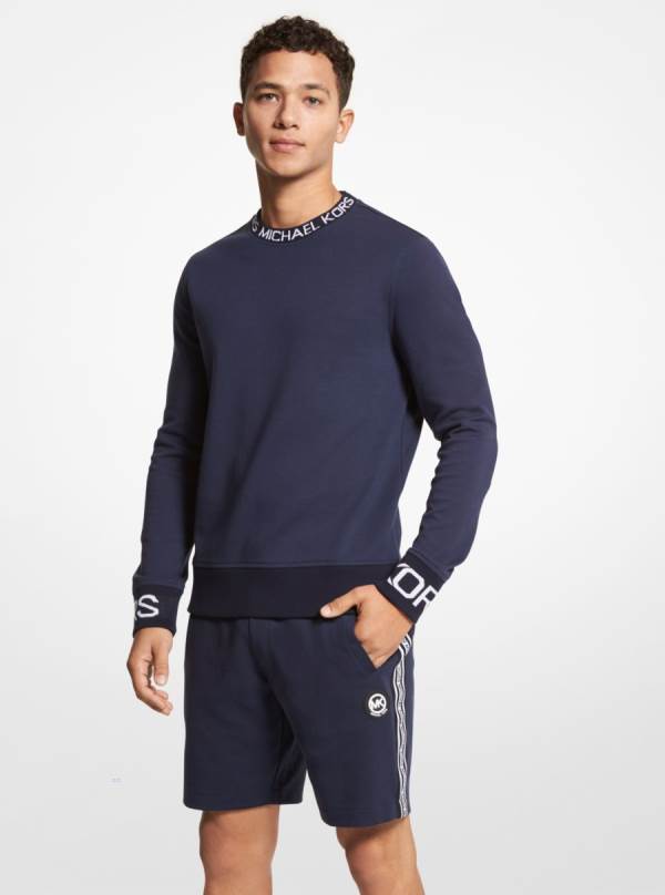 Panske Tricko Michael Kors Logo Tape Cotton Blend Sweater Indigo - Oblecenie Michael Kors Akcia | YXHDA-7582